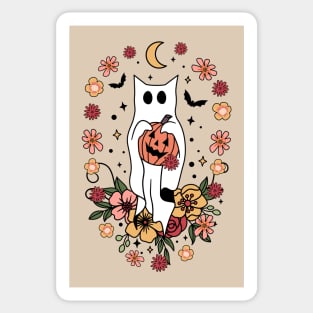 Cottagecore Boho Hippie Ghost Cat with Flowers Sticker